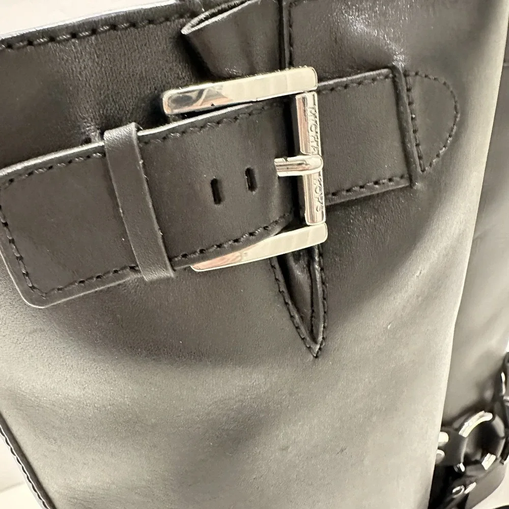 Michael Kors Crosby Moto Boots In Black Size 5.5 Leather Silver Accents with Box - Picture 6 of 12